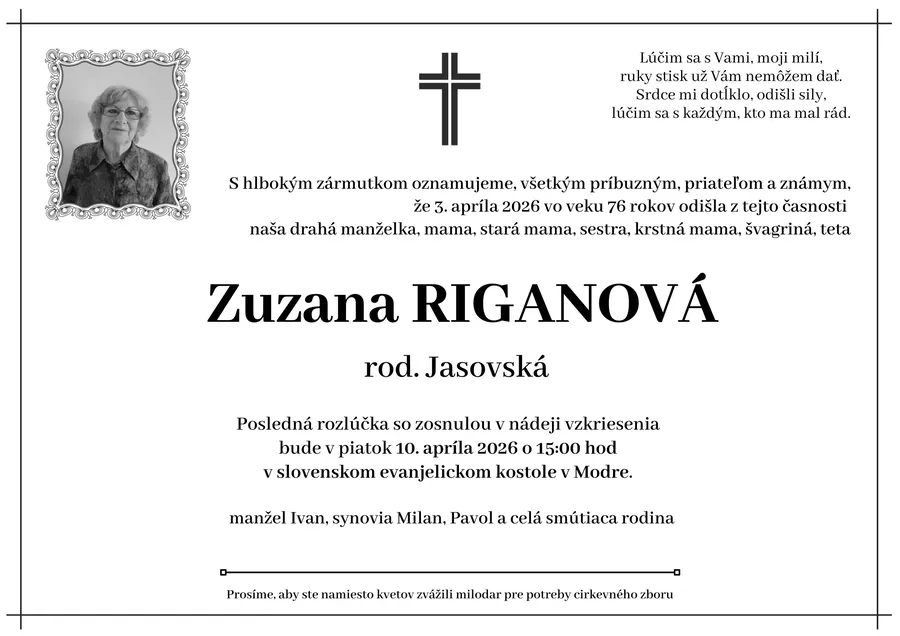 POSLEDNÁ ROZLÚČKA so Zuzanou Riganovou