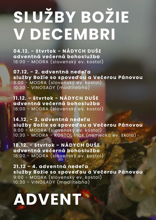 BOHOSLUŽBY V ADVENTE 2025